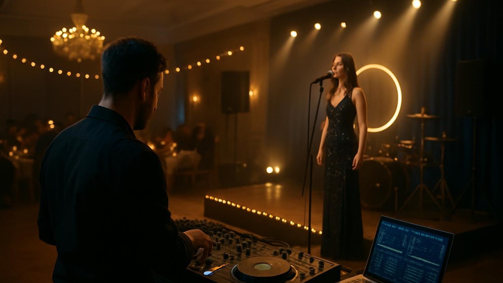 DJ o cantante in una sala eventi per Capodanno